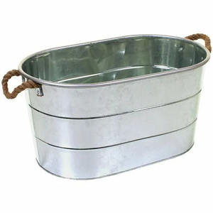 Indian Handmade Eco-Friendly Iron Galvanized Planter <b>Tub</b> Metal Handle Vintage Classic Design for Home Outdoor <b>Garden</b> Planters - Product Image 4