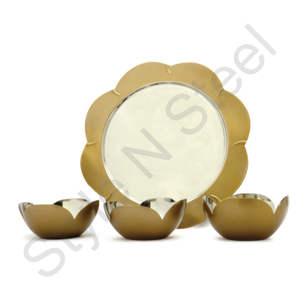 Stainless Steel Golden Color Serving Nut <b>Bowl</b> <b>Set</b> With Flower Cut Prep Serving <b>Bowl</b> Glass <b>Mixing</b> <b>Bowl</b> - Product Image 1