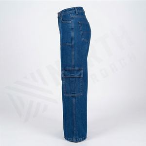 Trendy <b>Women's</b> Cargo Jeans Pants Ladies Casual Denim <b>Overalls</b> Big Pocket Straight Leg Washed Customized Color Summer Workouts - Product Image 3