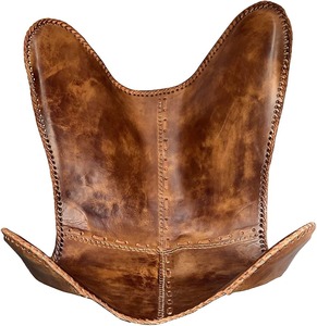 Antique Dark Brown Leather <b>Arm</b> <b>Chair</b> Handstitched Butterfly Design Foldable for Indoor Outdoor Leisure <b>Chair</b> for Living Dining - Product Image 3