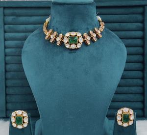 ชุดสร้อยคอโมนาลิซ่า สโตน คาราท โพลิช บรัส แอนด์ โมอิสซาไนต์ โพลกี้ เหมาะสำหรับงานแต่งงาน งานเฉลิมฉลอง และงานปาร์ตี้ ดีไซน์เรียบง่าย - Product Image 6