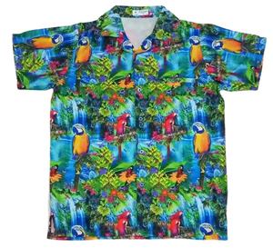 เสื้อฮาวายของผู้ชาย,เสื้อฮาวายแขนสั้นทรงหลวมลำลองพิมพ์ลายนกแก้วเชอร์รี่ทำจากผ้าคอตตอนสำหรับฤดูร้อน - Product Image 1