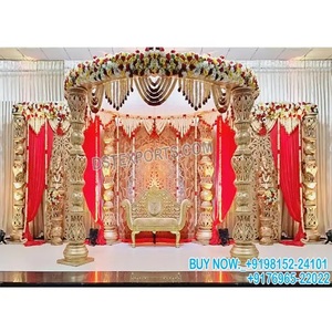 Mariage hindou Damroo Style Vidhi Mandap configuration mariage srilankan doré sculpté Mandap traditionnel rond Vidhi Mandap pour mariage - Product Image 1