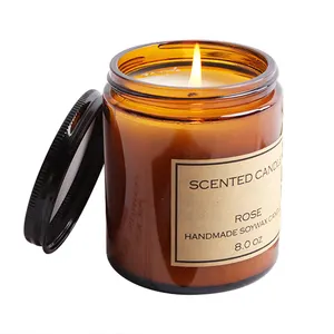 Custom Natural Soy Wax Scented Candle 3.5 OZ 4.5 OZ 5OZ Amber Glass Jar Candles With Private Label