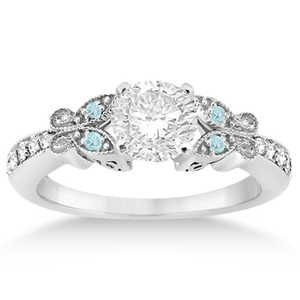 Ensemble de mariage papillon en diamant et aquamarine, palladium (0,42 ct), or rose, tendance pour cadeau de fête, avec zircon, topaze, platine - Product Image 2