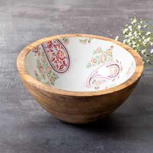 This Stunning Wooden Bowl Features a Polished Exterior Enamel Printed Inside Tabletop <b>Dinnerware</b> Rice Serving Bowl Kitchenware - Product Image 3
