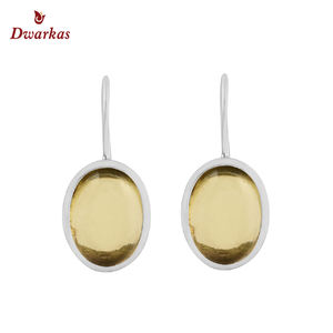 Natural gemstone 925 sterling <b>silver</b> lemon quartz stone bezel <b>dangle</b> drop <b>earring</b> - Product Image 2
