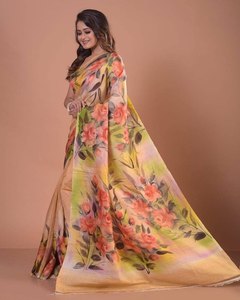 PURO BISHNUPURI TUSSAR CALIDAD ESPECIAL TRABAJO PINTADO A MANO SAREE CON BLUSA - Product Image 3