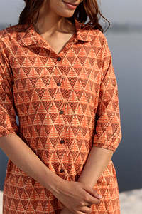 เดรสมิดิคอตตอนสำหรับผู้หญิงชุดเดรสมิดิผ้าฝ้ายมีกระดุมพิมพ์ลายบล็อกชุดแนวสตรีทสไตล์หวานเอวธรรมชาติที่ยั่งยืน - Product Image 5