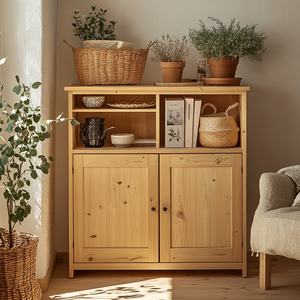 Natural Pine Wood Entryway Storage Cabinet with 3 Doors, Minimalist Console <b>Sideboard</b> for Hallway and Living Room Wholesale - Product Image 4