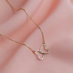 Collier à breloque artisanal en argent sterling 925, design cœur entrelacé double, fabrication turque, vente en gros - Product Image 1