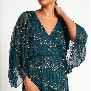 Elegante vestido de noche de lentejuelas con cuentas étnicas con bordado característica antiestática para fiesta informal Festival o ropa de boda - Product Image 1