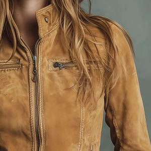 High End Women <b>Suede</b> Leather <b>Jacket</b> Knitted Breathable Eco-Friendly Soft Finish Classic Style Customizable Colors Sizes Made - Product Image 5