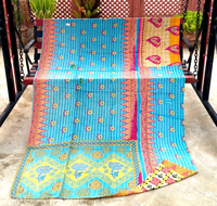Couverture Kantha en coton faite à la main, motif floral indien vintage imprimé, drap de lit tendance, couleurs mélangées automnales, pour femme