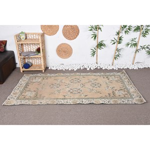 Alfombra turca verde Beige Vintage área grande patrón de retazos rectangulares 3,7 'X 6,8'/112X207 cm látex de lana de estilo clásico - Product Image 1