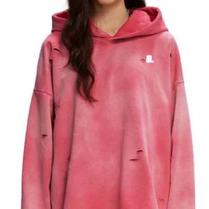 Lavage à l'acide nouveau Vintage délavé en détresse femmes sweat surdimensionné Polyester coton hiver décontracté motif solide - Product Image 6