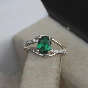 Emerald Gemstone 925 Sterling <b>Silver</b> Engagement Ring Oval Cut May Birthstone Jewelry Gift For Women - Product Image 5