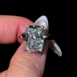 10x12มม. เบาะยาว CZ แหวนหมั้นแบนสี่ง่ามตั้งค่าทองคำขาวชุบเครื่องประดับเจ้าสาว - Product Image 1