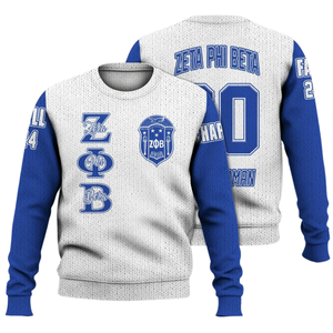 ZPhiB 1920 suéter de punto de hermandad Zeta Phi Beta vida griega azul blanco Chenille parche carta suéter Divine Nine Apparel - Product Image 3