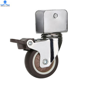 Rueda pequeña TPR de 1 pulgada, soporte cromado, placa superior giratoria con freno total, rueda giratoria para muebles de Servicio Ligero - Product Image 2