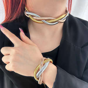 Collier ras du cou en argent sterling 925 plaqué or 18 carats, style punk multicouche, hip-hop, ensemble de bijoux unisexe avec accents de diamants - Product Image 1