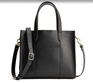 Sac fourre-tout minimaliste en cuir véritable noir, ouverture supérieure, pour usage quotidien, sac à main pour femme - Product Image 3