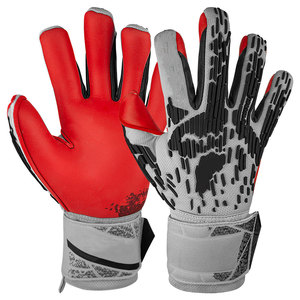 Mitaines de gardien de but personnalisées OEM, antidérapantes, avec coussin en mousse, sangle de poignet, protection des doigts, athlétiques, rouge et gris, doigts entièrement couverts - Product Image 1