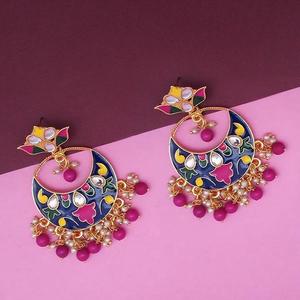 Kriaa สีน้ำเงิน meenakari และลูกปัด kundan dangler Earrings-1314216F ระย้าแฟชั่น - Product Image 1
