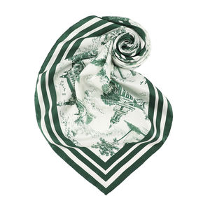 Buatan tangan digulung tepi ditandai rumah Motif sutra cetak Toile De jooy 90 syal persegi terikat untuk Leher atau kepala - Product Image 3