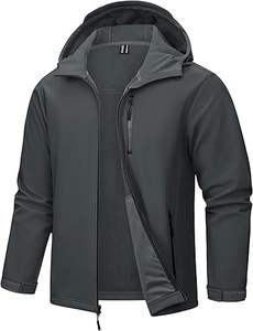 Chaqueta con capucha Softshell de lona impermeable y ligera para hombre, cortavientos con forro polar para invierno, senderismo al aire libre, cuello levantado - Product Image 3