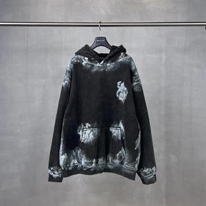 380 GSM Acid Washed Men's Oversized <b>Hoodie</b> Custom Logo Printed OEM <b>Black</b> Streetwear <b>Zipper</b> Hooded Sweatshirt - Product Image 4