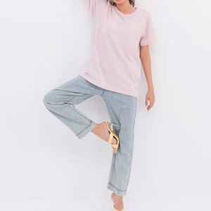 Camiseta de gran tamaño para mujer, de manga corta Camiseta básica informal holgada, patrón sólido transpirable para uso diario de verano - Product Image 3