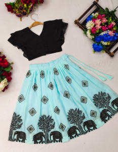 Shoryam Fashion Girls Ethnic Wear Party Chaniya Choli Set-<b>Black</b> Floor-Length Layered <b>Crop</b> <b>Top</b> Embroidered Elephant Motif Flared - Product Image 2