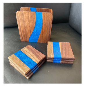 Posavasos de madera de resina epoxi Excelente diseño Taza de café Posavasos Soporte Posavasos de resina epoxi azul - Product Image 1