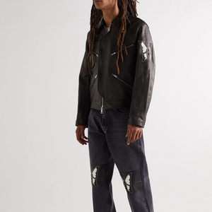 Chaqueta de cuero profesional 100% para hombre, nueva ropa de calle con estilo con mangas completas de lona y logotipo frontal, gran oferta - Product Image 6