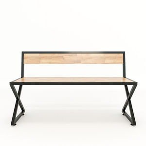 Muebles para el Hogar, Banco Rústico con Patas en Forma de X de Hierro, con Asiento y Respaldo de Madera de Caucho, GBD001 - Product Image 3