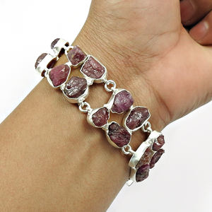 High Quality Wholesale Price 925 Sterling Silver Natural <b>Ruby</b> Gemstone Artisan Look <b>Bracelets</b> Boho Handmade Birthstone Jewelry - Product Image 2