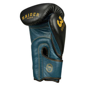 Gants de boxe RAIDER en cuir noir/bleu, équipement de sparring thaïlandais MMA, tailles 10oz 12oz 14oz 16oz - Product Image 5