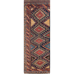 Alfombra de Lana Anudada a Mano Nuray Azul con Patrón Geométrico, Alfombra de Jaipur para Hogar, Campamento, Lavable, de Yute, Apta para Adolescentes - Product Image 1