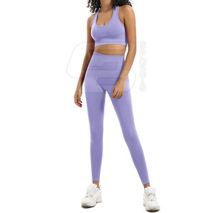 Ensemble de yoga pour femmes de haute qualité sans couture vente chaude Spandex Polyester respirant et élastique fermeture à la taille motif solide - Product Image 1