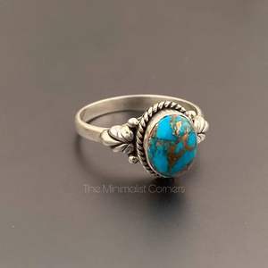 Anillo de Plata de Ley 925 con Engaste Clásico de Bisel y Piedra Preciosa, Turquesa Azul Genuina, para Boda, Fiesta, Aniversario - Product Image 3