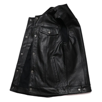 Gilet de moto en cuir véritable et toile pour homme, tendance, respirant, couleur noire unie, veste sans manches pour motard