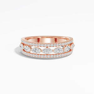 Anillo de Aniversario con Diamantes Cultivados en Laboratorio, Corte Marquesa y Redondo, 0.71 Quilates, Oro Amarillo de 14K/18K, Chapado en Rodio, Joyería Certificada, Regalo para Mujer - Product Image 6