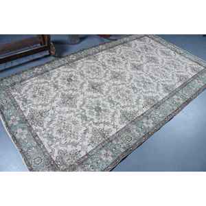 Alfombra Turca de 5.3x9.2 pies, Alfombra Vintage Grande, Alfombra Blanca con Estampado Animal - Product Image 2