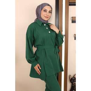 Ensemble décontracté vert émeraude avec haut long mi-long et fente MSW19129-4 - Product Image 2