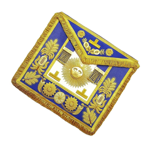 Delantal masónico Premium (Gran Maestro del pasado) Delantal dorado bordado azul cinta lisa delantales masones - Product Image 2