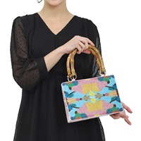 Nouvel Arrivage – Sac Pochette Pliant de Luxe pour Femme, Fait Main, Perlé, Tendance, pour Fête et Mariage, Doublure en Satin, Motif Géométrique Bambou