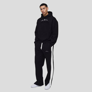 100% coton survêtement sérigraphie Logo empilé pantalon et pull à capuche Streetwear survêtement pour hommes - Product Image 1