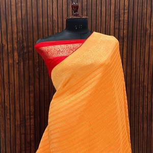 ส่าหรีผ้าไหมแท้แบบดั้งเดิม Banarasi เส้นใยไหมวิสคอสที่มีส่วนผสมของแฟชั่นพื้นเมืองที่อุดมไปด้วยผ้าทอ - Product Image 3
