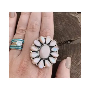 天然粉色珍珠母宝石925纯银手工戒指饰品批发价格从印度